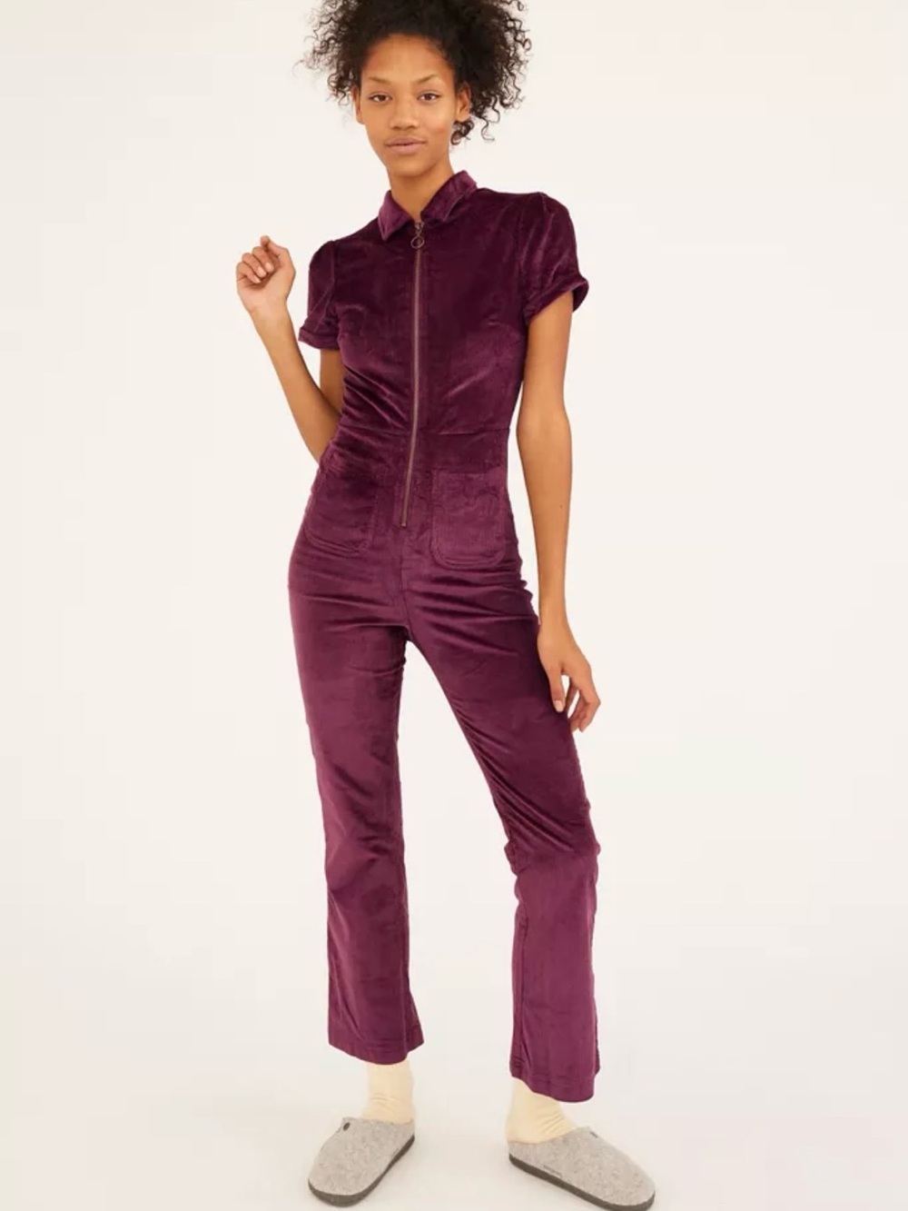 Urban Outfitters Clark Burgundy Corduroy Flare Jumpsuit S